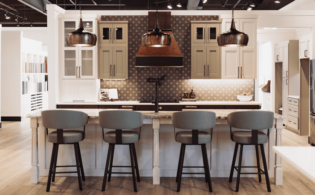 Kitchen with light blue cabinetry