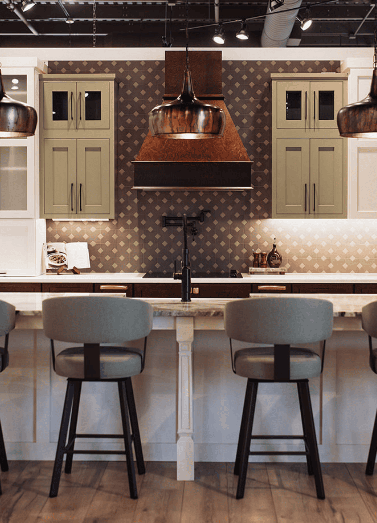 Kitchen with light blue cabinetry