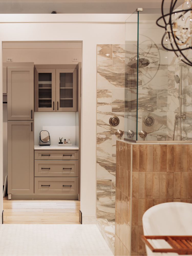 Custom wood cabinetry in a closet at D&M Interiors Kiba Studios
