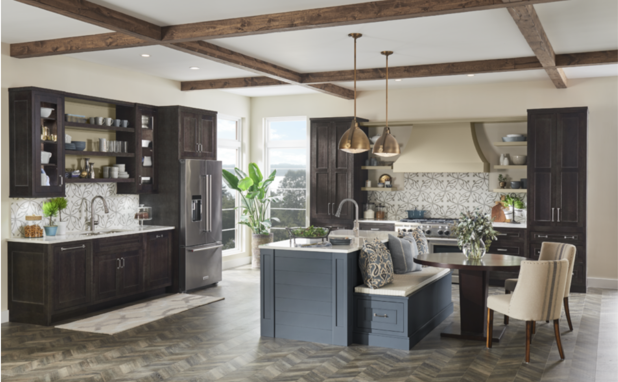 Kitchen with custom cabinetry and built in storage in bench
