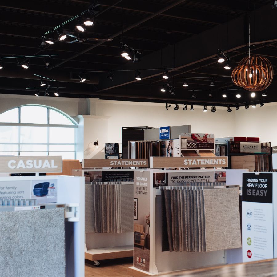 Carpet display in flooring showroom