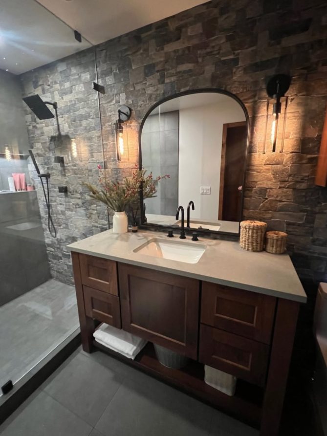 Bathroom tile backsplash installation in Appleton, WI
