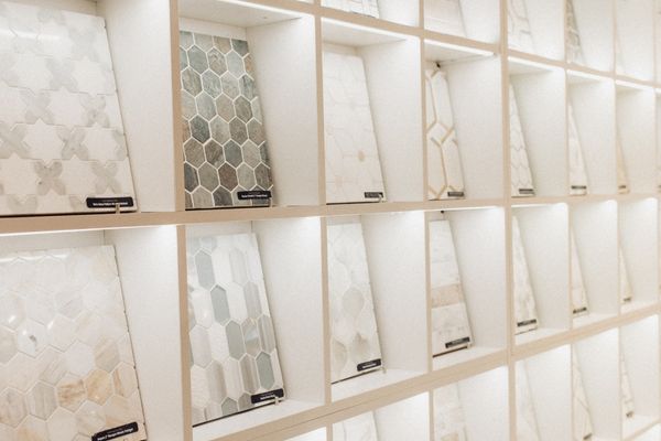 Tile swatches in showroom